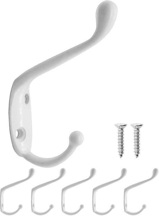 Unyqoos® Set van 5 veelzijdige witte haken voor kleding en handdoeken in vintage stijl