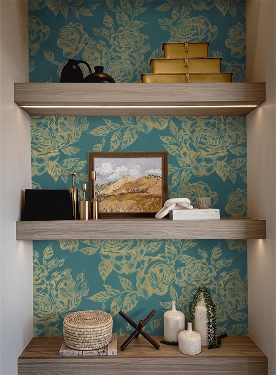 550x746.jpg Unyqoos® Waterdicht zelfklevend bloemenbehang in goud en blauw voor diverse oppervlakken