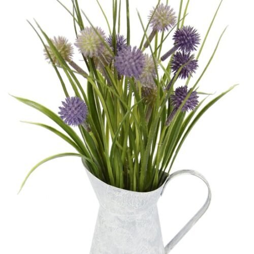 Unyqoos® Decoratief kunstgras arrangement met Allium bloemen in metalen kan