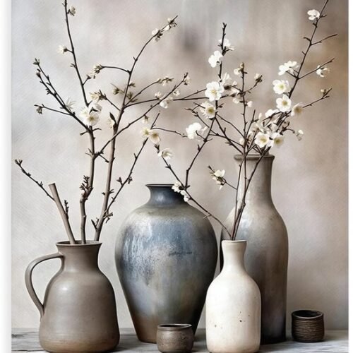 Unyqoos® Retro canvas poster met keramische vaas en bloemen voor huisdecoratie