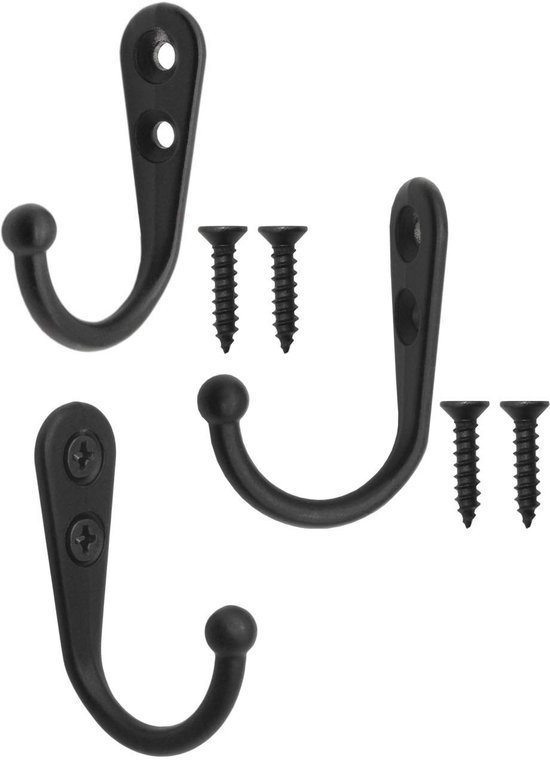 Unyqoos® Set van 10 zwarte metalen haken voor veelzijdig gebruik in huis of kantoor