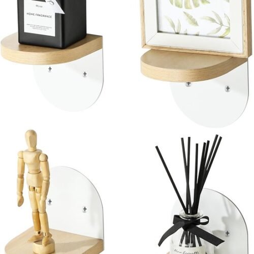 Unyqoos® Set van 4 ruimtebesparende houten wandrekken met modern design
