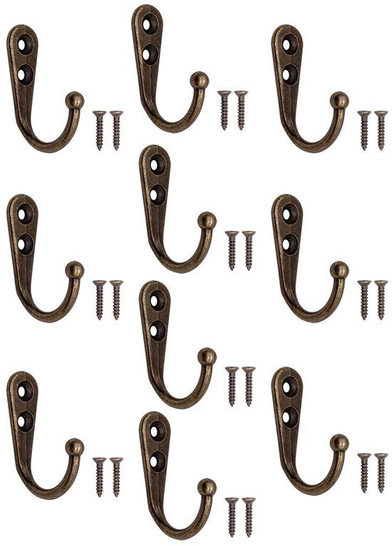 Unyqoos® Set van 10 vintage wandhaken in antiek bronzen gietijzer voor elke ruimte
