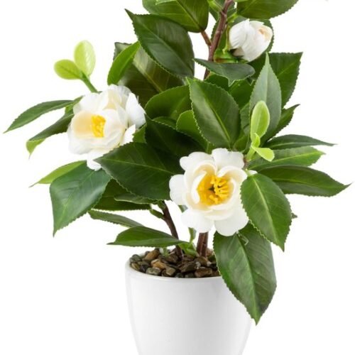 Unyqoos® Decoratieve kunstbloem Camelia in keramische pot voor elk interieur