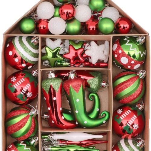 Unyqoos® 70-delige set kerstdecoraties in rood en wit voor feestelijke sfeer