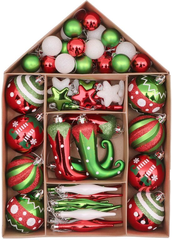 Unyqoos® 70-delige set kerstdecoraties in rood en wit voor feestelijke sfeer