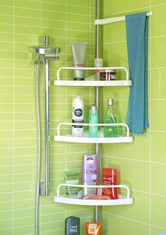 550x775-1.jpg Unyqoos® Verstelbaar hoekrek voor badkamer met vier planken en haken