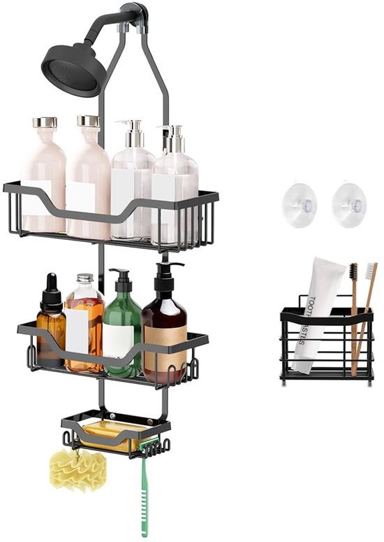 Unyqoos® Hangende douche-organizer zonder boren met stevige bevestiging en haken