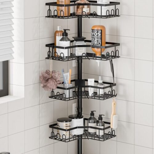 Unyqoos ® Telescopische Doucheplank Hoekrek met Verstelbare Hoogte en 4 Planken voor Badkamer en Keuken