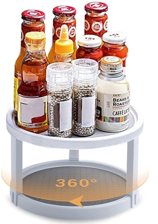 Unyqoos® Dubbeldeks draaiplateau voor keuken en badkamer met veelzijdige opbergruimte