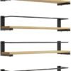 Unyqoos ® Kruidenrekken Set van 4 voor Wandmontage in Keuken en Meer, Grenenhout en Metaal, 40 x 9 cm