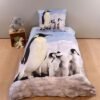 Unyqoos® Beddengoedset met schattige pinguïnprint, ademend en temperatuurregulerend katoen