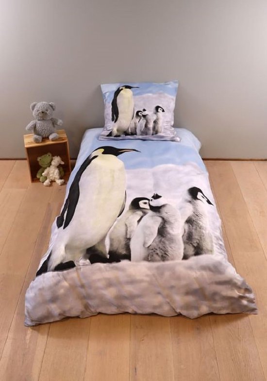 Unyqoos® Beddengoedset met schattige pinguïnprint, ademend en temperatuurregulerend katoen