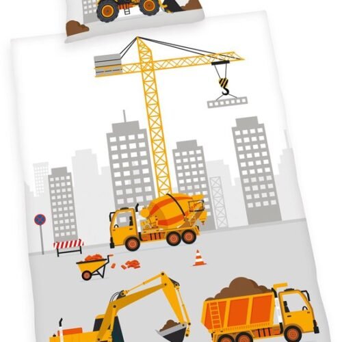 Unyqoos® Beddengoedset voor Kinderen met Bouwplaats Motief - 100% Katoen, Ademend en Onderhoudsvriendelijk