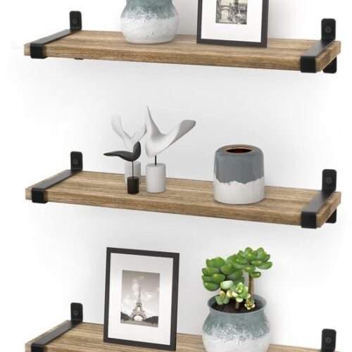 Unyqoos ® Stijlvolle Industriële Zwevende Wandplanken Set van 3 met Verplaatsbare Houders voor Elke Ruimte