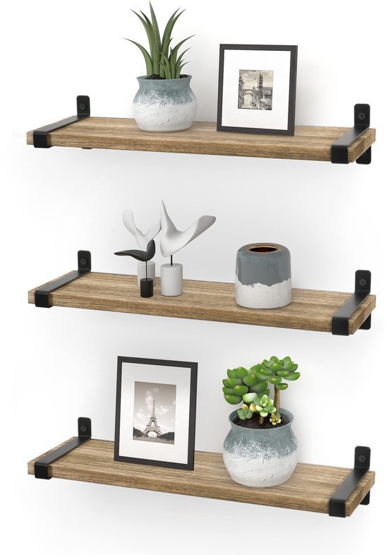 Unyqoos ® Stijlvolle Industriële Zwevende Wandplanken Set van 3 met Verplaatsbare Houders voor Elke Ruimte
