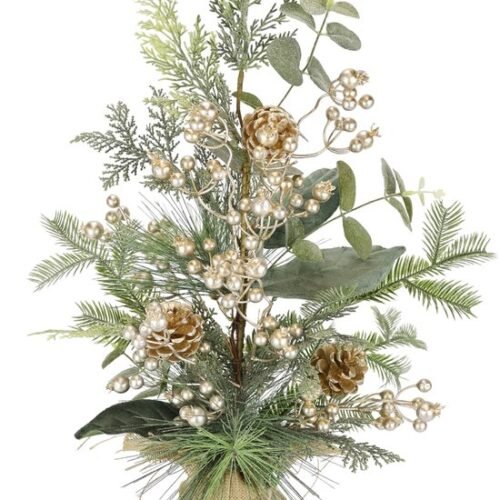 Unyqoos® Kersttafeldecoratie met kunstconiferen en natuurlijke elementen in jute pot