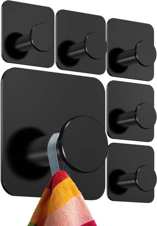 550x789-11.jpg Unyqoos® Set van 6 zwarte zelfklevende handdoekhaken voor badkamer en keuken
