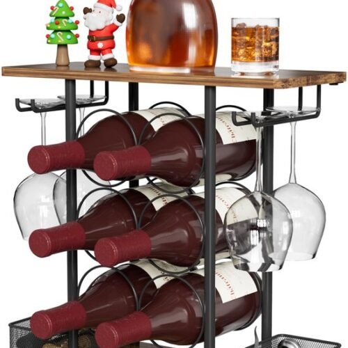 550x789-13.jpg Unyqoos® Stijlvol houten wijnrek met ruimte voor flessen en glazen voor elke ruimte