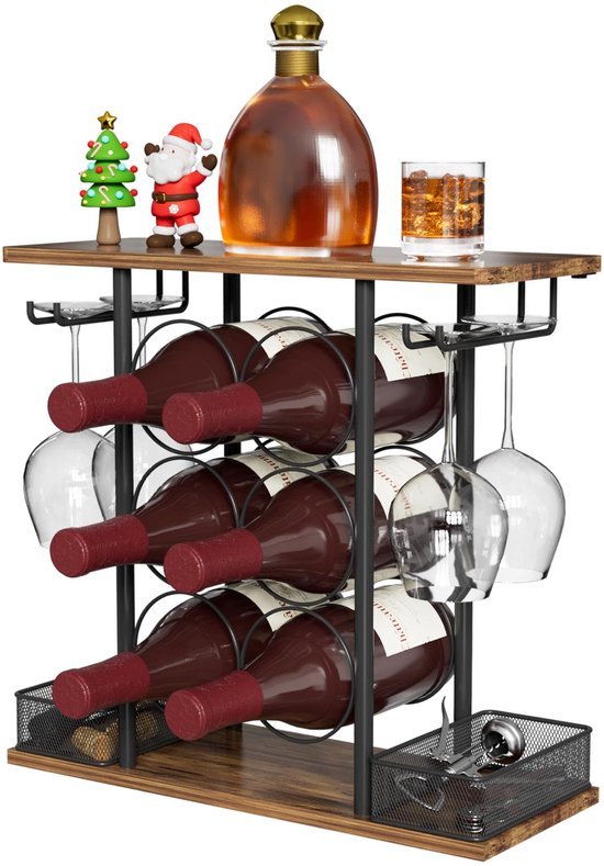 550x789-13.jpg Unyqoos® Stijlvol houten wijnrek met ruimte voor flessen en glazen voor elke ruimte