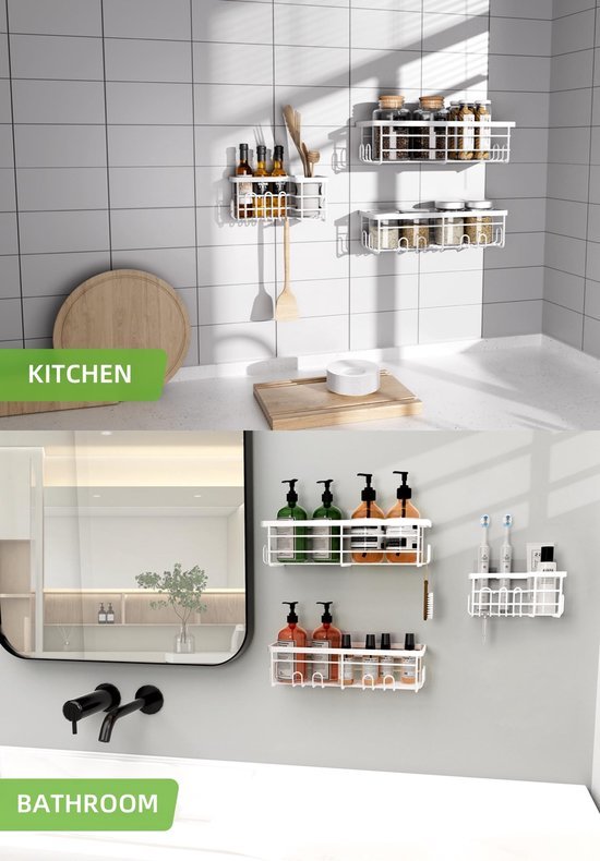 Unyqoos ® Stijlvolle Doucheoplossing Zonder Boren - 3 Stuks Functionele Doucheplanken met Tandenborstelhouder