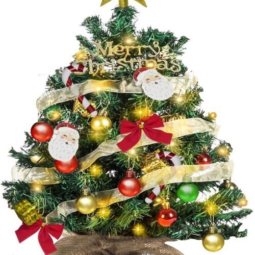 Unyqoos® Compacte mini-kerstboom met led-verlichting en decoraties voor thuis en kantoor