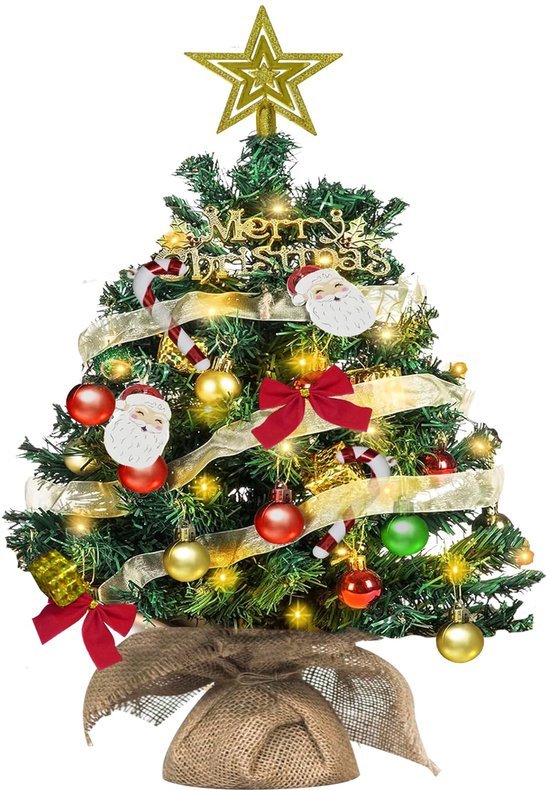 Unyqoos® Compacte mini-kerstboom met led-verlichting en decoraties voor thuis en kantoor