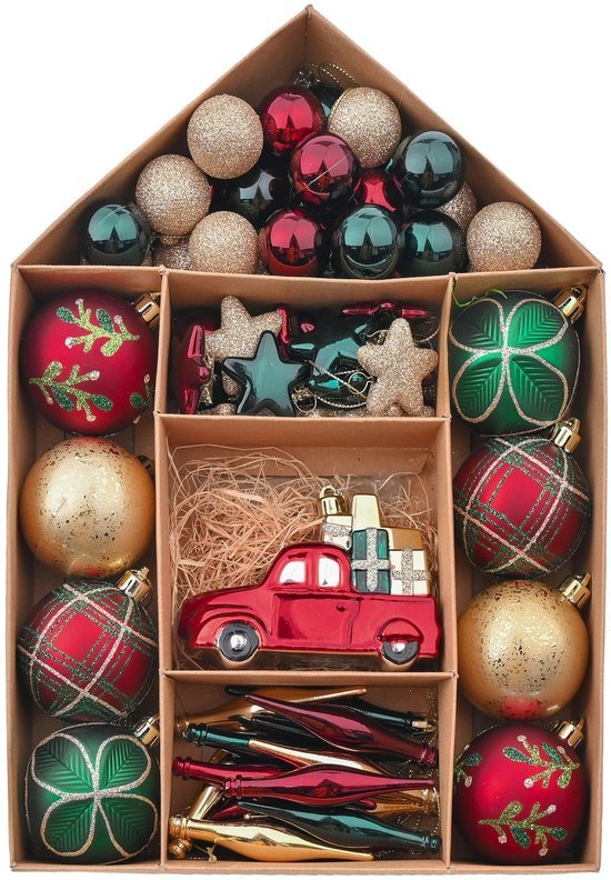 Unyqoos® 70-delige set onbreekbare kerstballen in rood en goud voor feestelijke decoratie