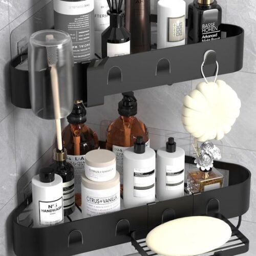 Unyqoos ® Ruimtebesparende Doucheoplossing met L-vormige Planken en Sterke Hechting zonder Boren