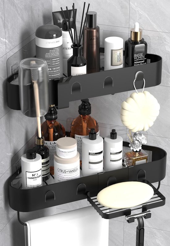 Unyqoos ® Ruimtebesparende Doucheoplossing met L-vormige Planken en Sterke Hechting zonder Boren