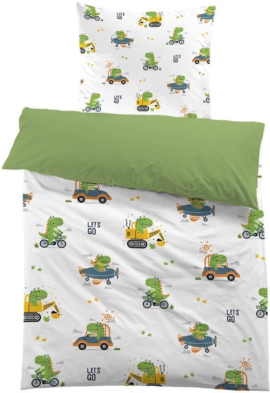 Unyqoos® Kinderdekbedovertrek met Dino en Voertuigen, 3D Print, 135x200 cm