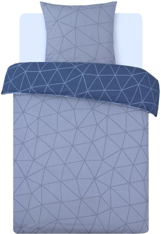Unyqoos® Omkeerbare katoenen beddengoedset voor eenpersoonsbed in blauwe tinten 200x140