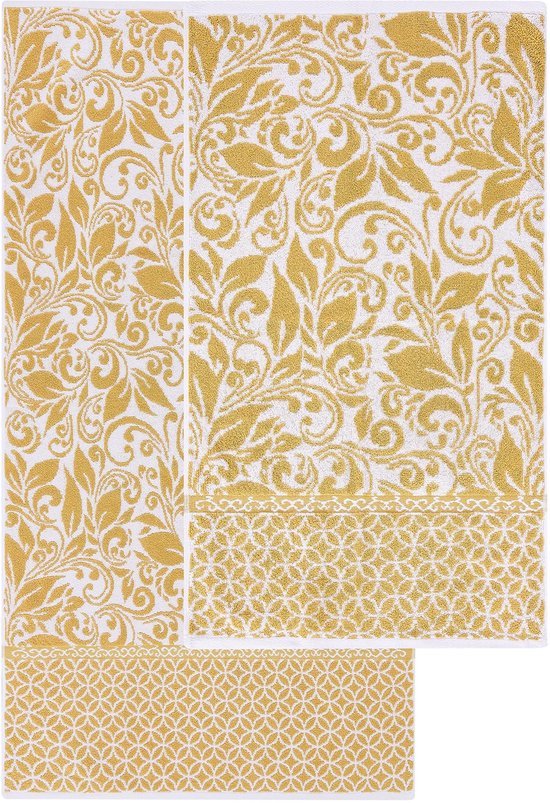 Unyqoos® Luxe 6-delige handdoekenset met omkeerbaar jacquard ontwerp in goud