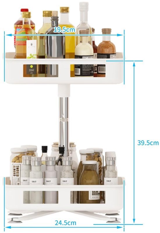 Unyqoos® Draaibare Keukenorganizer met Twee Verdiepingen voor Efficiënte Opslag