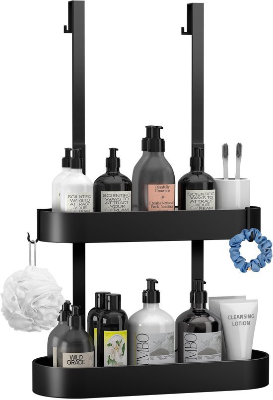 Unyqoos® Hangende douche-organizer zonder boren met haken voor glazen deur