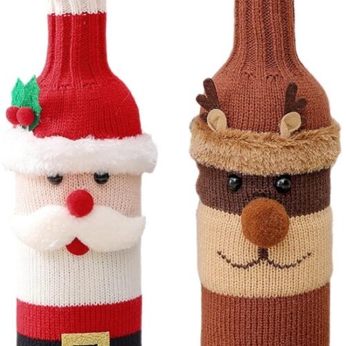 Unyqoos® Creatieve Kerstdecoratie voor Wijnflessen met Kerstman en Rendier Motieven