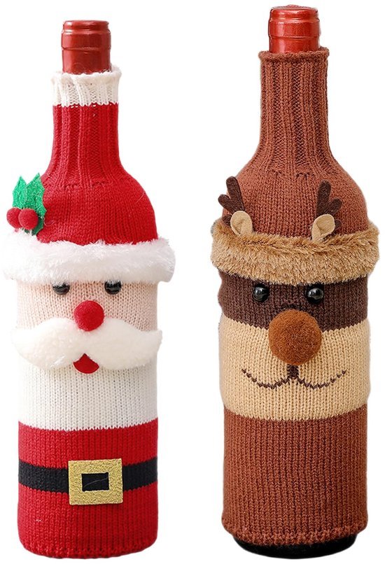Unyqoos® Creatieve Kerstdecoratie voor Wijnflessen met Kerstman en Rendier Motieven