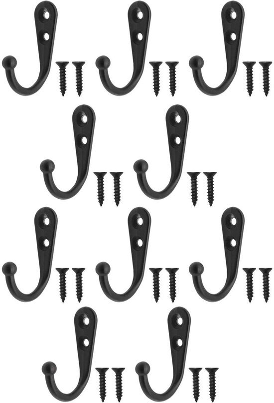 Unyqoos® Set van 10 zwarte metalen haken voor veelzijdig gebruik in huis of kantoor