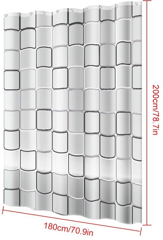Unyqoos® Waterbestendig en Schimmelwerend Douchegordijn met Ruitpatroon 180 x 200 cm voor Badkamer