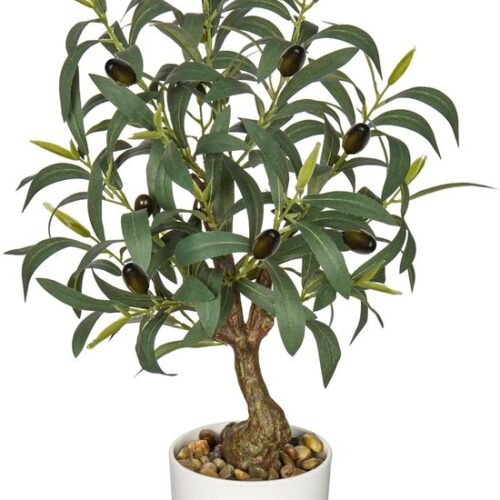 Unyqoos® Kunstmatige Olijfboom voor Binnen- en Buitendecoratie, 45 cm Hoog, Inclusief Pot en Realistische Olijven