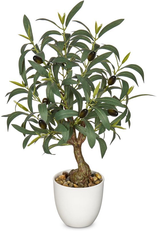 Unyqoos® Kunstmatige Olijfboom voor Binnen- en Buitendecoratie, 45 cm Hoog, Inclusief Pot en Realistische Olijven