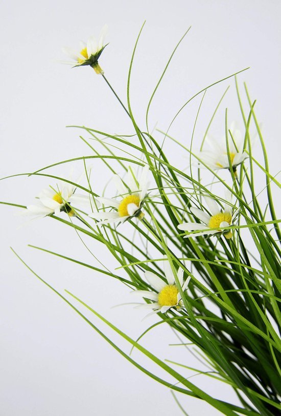 550x812-1.jpg Unyqoos® Natuurgetrouwe kunstgrasstruik met margrieten in stijlvolle jute pot