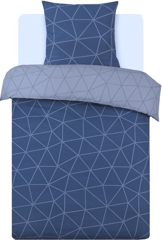 Unyqoos® Omkeerbare katoenen beddengoedset voor eenpersoonsbed in blauwe tinten 200x140