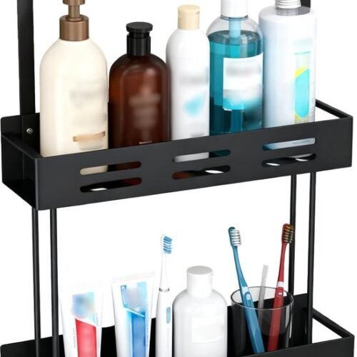 550x821-3.jpg Unyqoos® Zwarte tweelaagse doucheplank zonder boren voor glazen deuren en meer