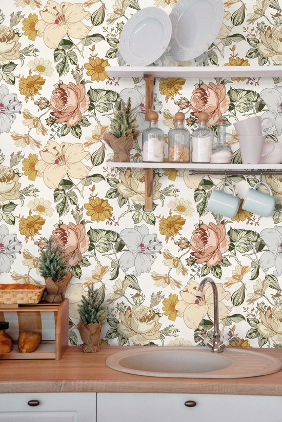 Unyqoos® Waterdicht Zelfklevend Bloemenbehang voor Stijlvolle Interieurdecoratie, 44 cm x 3 m