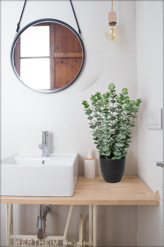 Unyqoos® Decoratieve eucalyptus kunstplant in zwarte pot voor huis en kantoor, groente, 40 cm