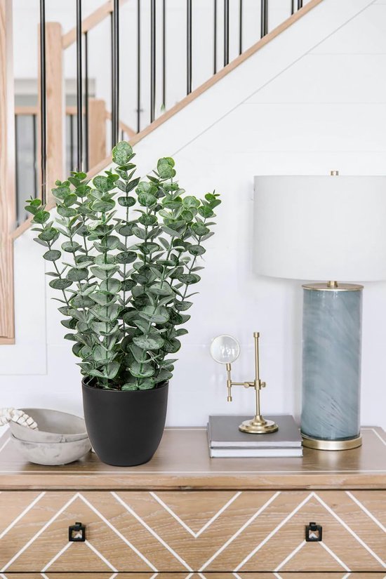 Unyqoos® Decoratieve eucalyptus kunstplant in zwarte pot voor huis en kantoor, groente, 40 cm