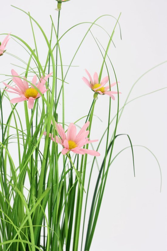 Unyqoos® Decoratief kunstgras met margrieten in jute pot voor binnen en buiten