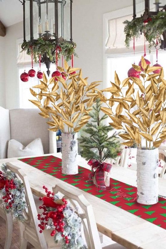 Unyqoos® Set van 3 decoratieve gouden kunst eucalyptus takken voor feestelijke decoratie