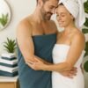 Unyqoos® Complete 12-delige handdoekenset in duifblauw en wit voor elke badkamer